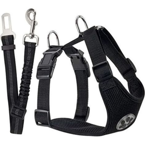 Car Safety Harness and Leash Set, Multifunctional Adjustable Breathable Fabric Vest Ordinary Harness with Seat Belt for Car Road Travel Walking (1/5)