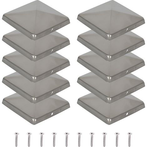 Lot de 10 capuchons de poteau en acier inoxydable - Capuchons carrés pour poteaux en bois de jardin et poteaux de clôture (70 x 70 mm) (1/5)