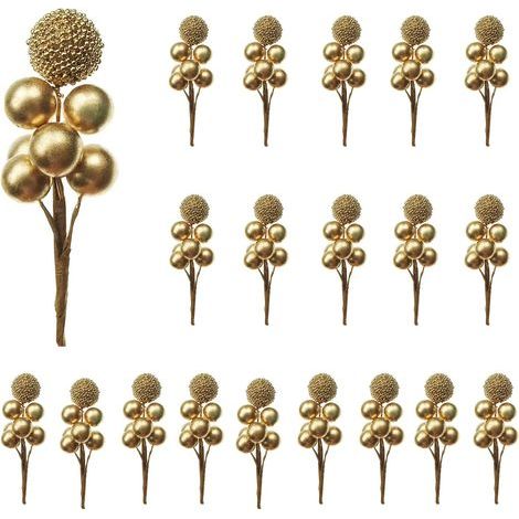 20 Pieces Artificial Holly Berry Stems Gold Artificial Garland Decoration Gift Wrapping and Holiday Wreath (1/4)