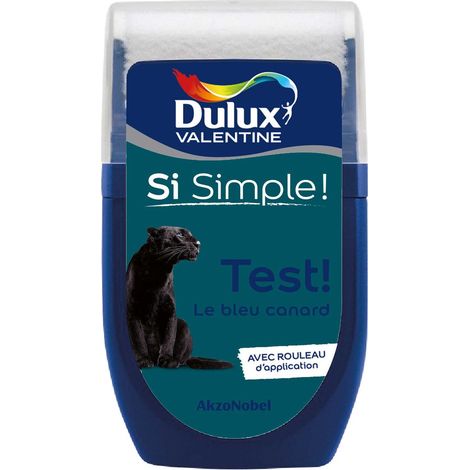 Dulux Valentine – Testeur peinture acrylique satin 30 mL – Couleur bleu canard – Lessivable et rouleau intégré – Pour murs et boiseries (1/5)