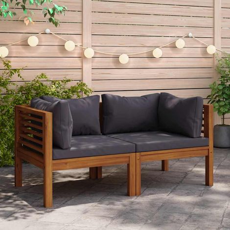 Ecksofas 2 Stk. mit Dunkelgrauen Kissen Massivholz Teak