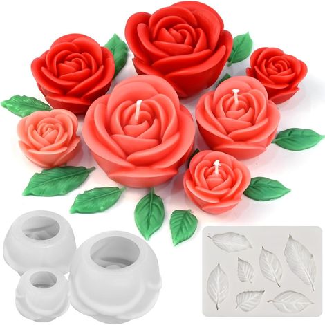 Moules silicone 3D fleurs et feuilles, lot de 4, pour bougies, résine, savon et pâtisserie. Haute définition, DIY. (1/5)