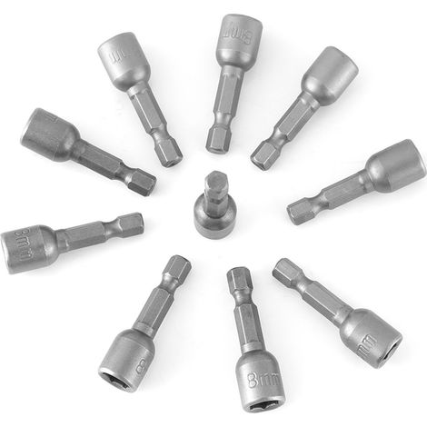 Jeu de 10 douilles hexagonales métriques à tige de 1/4" avec embout magnétique pour perceuses électriques (1/5)