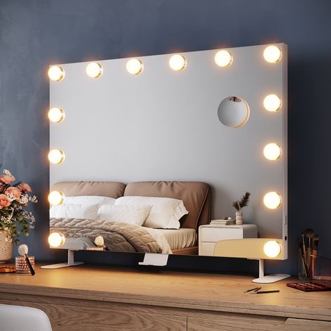 ELEGANT Hollywood Vanity Mirror 80x60cm with LED Lights Hanging Makeup Mirror with 10X Magnifying Mirror 3 Color Lighting, USB Charging Port
