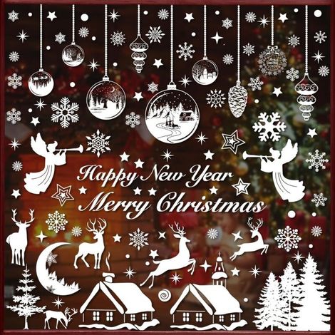 Stickers Noel Fenetre Reutilisable Blanc Autocollant Noel Fenetre Decoration Noel Electrostatique 9 Feuilles Flocon De Neige Decoration PVC Noel Deco Intérieur (1/5)