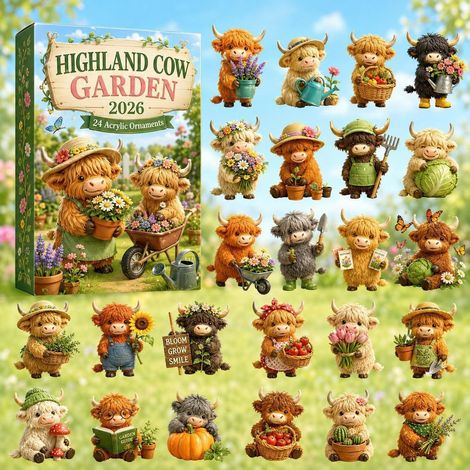 Hochlandrind im Garten Adventskalender 2026 2D Überraschungsbox