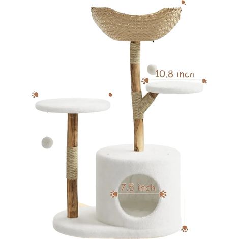 Katzenbaum, Doppel-Tier-Design, Konstruktion aus Naturholz, 2 Plattform (1/2)