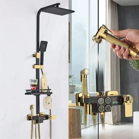 Wall Mounted Shower Column Shower System with LED Digital Display Shower Set Height Adjustable Shower Kit (1/4)