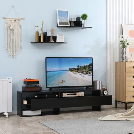 Meuble TV moderne avec 2 étagères en bois, meuble pour télévision avec espaces ouverts et placards, noir (1/5)