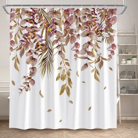 Filiyano-Rideau de douche à motif feuilles d'eucalyptus, feuillage d'automne brun aquarelle, rideau de salle de bain moderne en polyester, 150 x 180