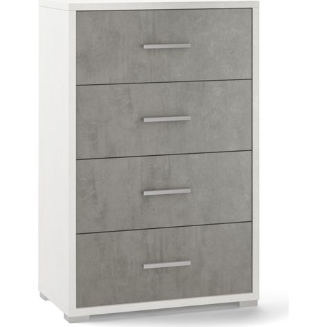 cassettiera 4 cassetti cemento e bianco, 71x110x41 cm