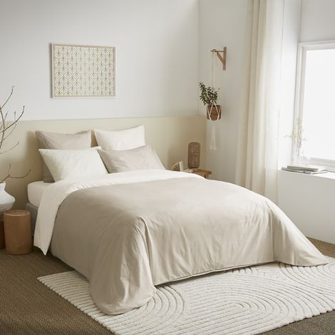 Pack complet 6 pièces Lin/Blanc réversible housse de couette pour lit 180 x 200 cm "King size" - Blanc - (1/2)