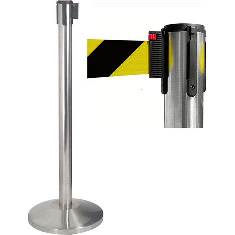 Colonnina Tendinastro 3 metri in Acciaio Inox Spazzolato Ø36x101 cm Nastro Giallo/Nero (1/5)