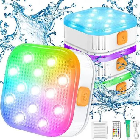 Rechargeable Submersible LED Pool Light, RGBW Color IP68 Waterproof with Remote Control, Magnetic Underwater Lights for Above Ground, Wooden, and Hot Tub Pools, Set of 4 (1/5)