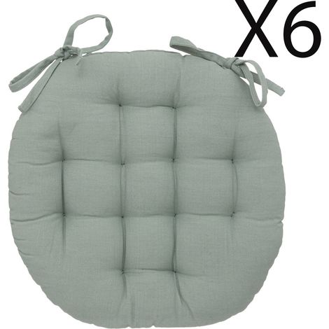 Lot de 6 coussins de chaise rond, coussins d'assise en coton coloris vert céladon - Diamètre 38 x Hauteur 5 cm -PEGANE- (1/2)