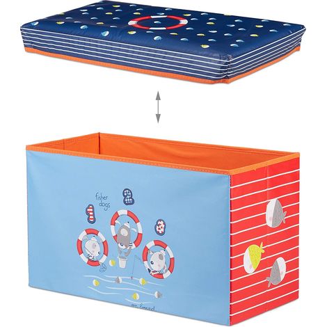 Tabouret coffre boîte jouet pouf rangement enfant bleu (1/2)