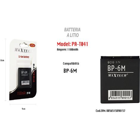 MaxTech - Batteria Di Ricambio Compatibile Con Bp-6m 1100mah Litio Cellulare Maxtech Pa-t041 -