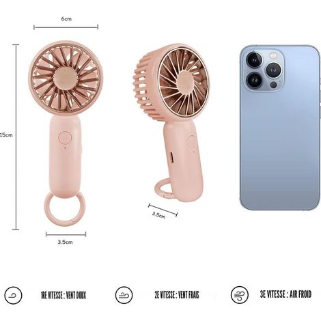 Jsdoin Mini-Handheld-Ventilator, kompatibel mit Desktop- mit Schnalle, leichter USB-Ventilator, geeignet für moderne Frauen, Männer, Innen- und Außenbereiche (Blau) (Pink) (1/4)