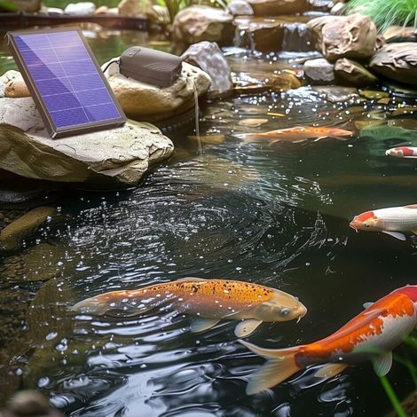 Biling Aérateur de bassin - Pompe à oxygène solaire - 4 W - Pompe à oxygène avec batterie - 3 modes - 2 pierres à air pour étang de jardin, pêche, hydroponique