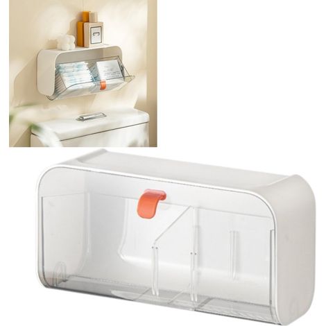 Boîte de rangement blanche anti-poussière, porte-tampons de salle de bain, 22 × 9,3 × 11,3 cm (1/5)