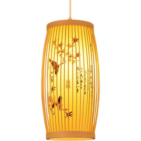 Lampe Suspendue Tissée, 33  16 cm Suspension Luminaire, Papier Abat-jour, Style Chinois Japonais Rétro Rotin Abat-jour Lustre, Pour Restaurant À La Maison (1/5)
