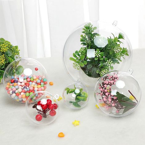 Boule De Noel Transparente - Creuse Réutilisable Avec Trou De Suspension - Pour Remplissage Personnalisé - Diamètre 4 À 10 Cm - Lot De 5 (1/5)