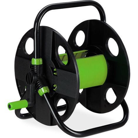 Relaxdays Dévidoir à tuyau d’arrosage (30 m), raccord 1/2", acier et plastique, avec poignée et manivelle, noir/vert