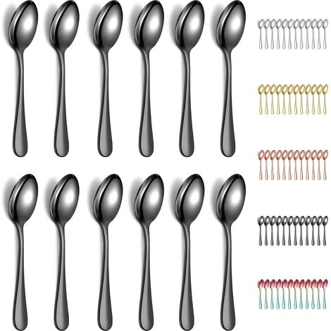12 Cuillère à café, Acier inoxydable, 14 cm, Plaqué titane noir, Pour thé, dessert, restaurant