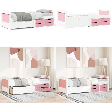 Dormeuse 5 Cassetti senza Materasso Bianco&Rosa 90x200 cm IRUN - Divano letto - Letto con cassetti