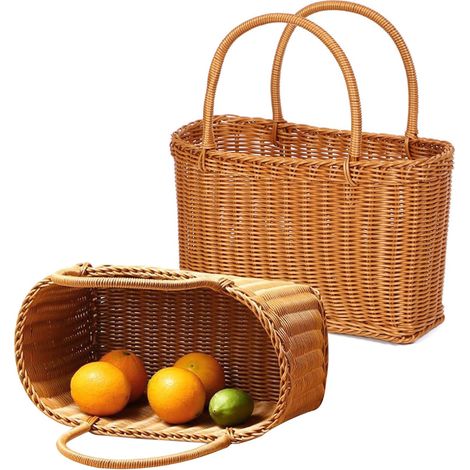 2 pièces Panier à provisions tressé, panier à champignons, panier en osier, panier d'arbre, panier en osier en rotin, panier de pique-nique, panier de fleurs, panier de légumes, panier de fruits et lé (1/5)