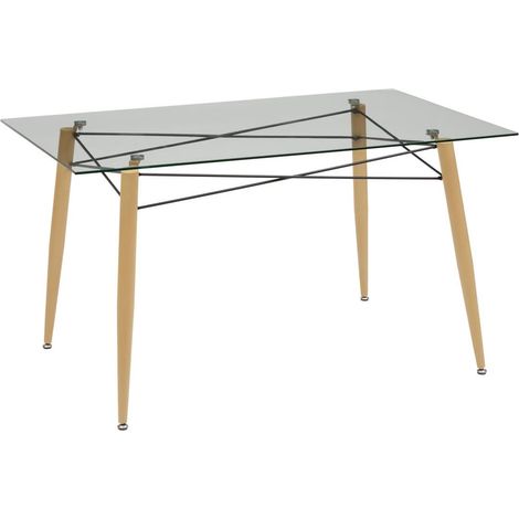 Table à diner table à manger 6 places en verre trempé rectangulaire - Longueur 140 x largeur 80 x Hauteur 77 cm