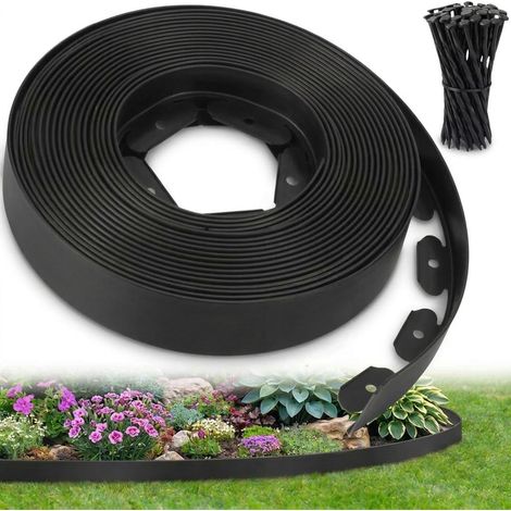 Bande de séparation pour gazon et bordure paysagère en L, 3,8 cm de haut x 5 cm de large, 1 m, noire, modèle transfrontalier (10 m par rouleau, 30 clous inclus) (1/5)