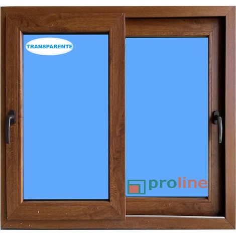 Ventana PVC 1000x1000 Roble Dorado Corredera Vidrio Transparente (1/3)