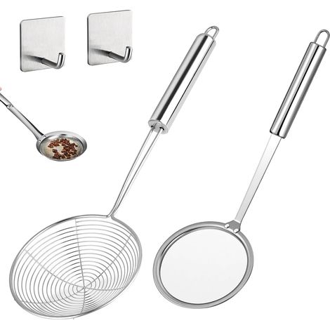 2 Pièces écumoire, acier inoxydable, manche long, crochet suspension, cuisine friture (1/5)