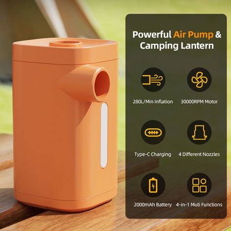 Pompe à air portable pour objets gonflables avec lampe torche de camping, batterie rechargeable de type C de 2000 mAh pour gonfler et dégonfler les matelas/bouées de piscine et les anneaux de natation (1/5)