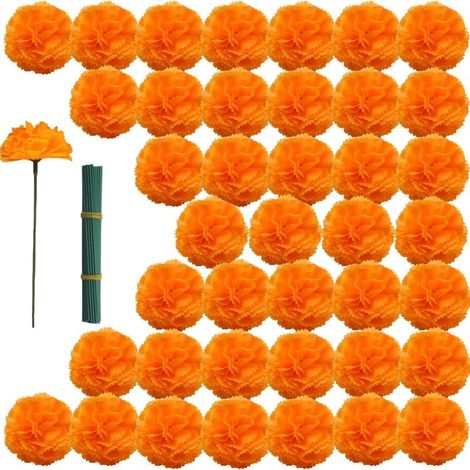 Flores artificiales de caléndula naranja (paquete de 60) - Para decorar el altar de Diwali (1/5)