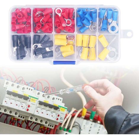 Juego de accesorios con 102 terminales de anillo de crimpado aislados para dispositivos (1/5)