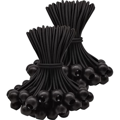 Lot de 15 Tendeur Elastique, Tendeur Bache avec Boules, Sandow Elastique Caoutchouc, pour Bâche, Adapté aux Tentes, Bannières, Filets, Rideaux Harnais d’Extension (Noir) (1/5)