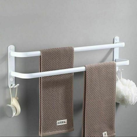 Porte-serviettes mural blanc en aluminium – Multicouche 2 couches 50cm – Fixation par poinçonnage – Résistant à la corrosion-Chrom (1/5)