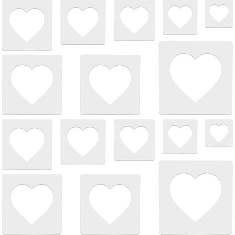 Lot de 16 grands pochoirs en forme de cœur de différentes tailles pour peinture, travaux manuels, plastique, 5 points en forme de cœur pour tissu, murs, papier d'art, décoration d'intérieur (1/5)