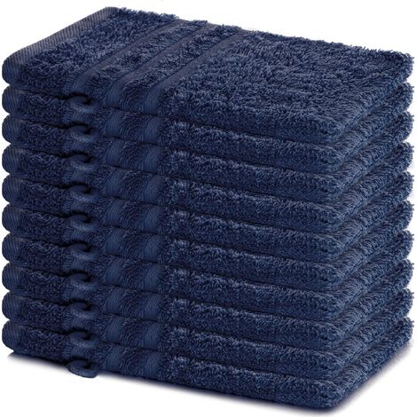 Lot de 10 Gants de Toilette 15x21 cm en Éponge 100% Coton - Doux et Absorbants - Idéal pour Maison, Hôtel, Spa, Invités et Bébé - Serviette de Toilette/Serviette Visage - Bleu Marine (1/5)