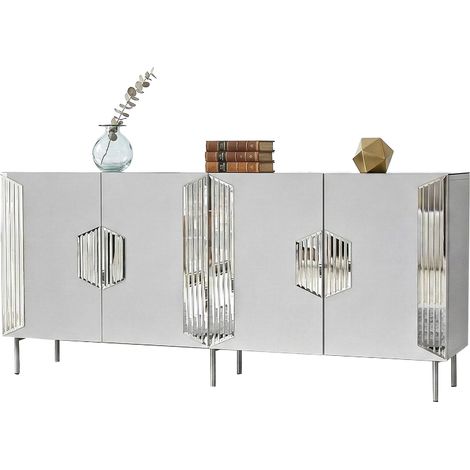 Aparador Trigolo, Alacena 4 Estantes, 4 Puertas, 8 Compartimientos, 180x40x80h cm Blanco