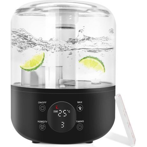 Humidificateur d’Air 3L, HyAdierTech Humidificateur Bébé Ultrasonique Silencieux, Contrôle Automatique de l'humidité, Nébuliseur d'huiles Essentielles, Arrêt Automatique, Duple Buse à 360°