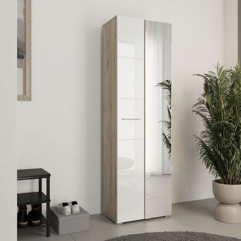 Armario 2 Puertas Griante, Ropero Dormitorio, 4 Estantes, 5 Compartimentos, 60x192,5h cm Blanco (1/5)