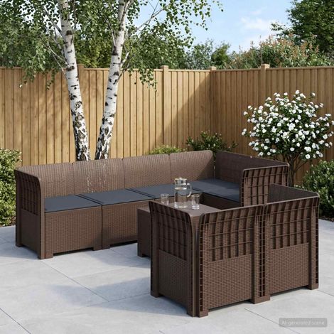 vidaXL Canapé de Jardin 7 Places avec Coussins Look Rattan PP Marron (1/5)