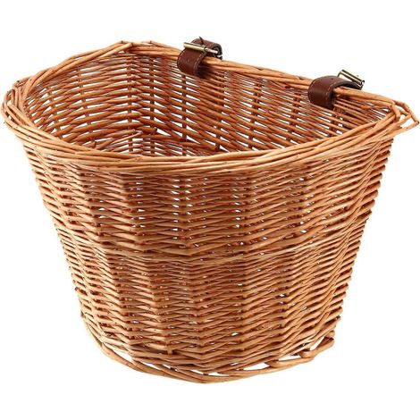 Panier vélo avant en osier fait main, style rétro, avec sangles en cuir, fixation guidon robuste (1/5)