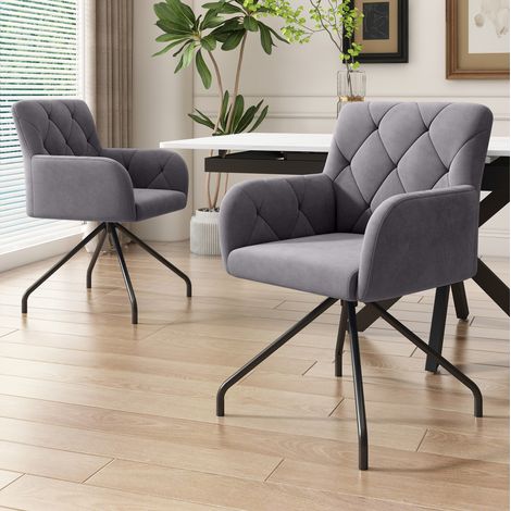 Pack de 2 sillas de comedor de terciopelo gris oscuro con reposabrazos DESVIAE (1/5)