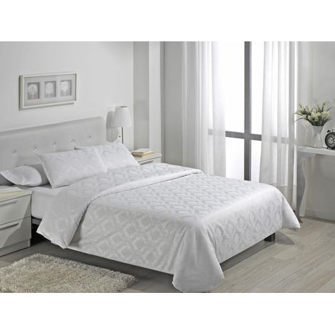 Juego de FUNDA NORDICA + 2 fundas de cojín Viena color blanco - Cama de 135/140 (5 piezas) - Tejido jacquard - 50% algodón / 50% poliéster. Gramage: 115 (1/2)