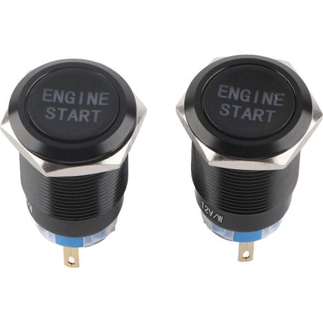 Botón pulsador de arranque para motor de coche de 12 V resistente al agua, de aleación de aluminio y zinc negro. (1/5)
