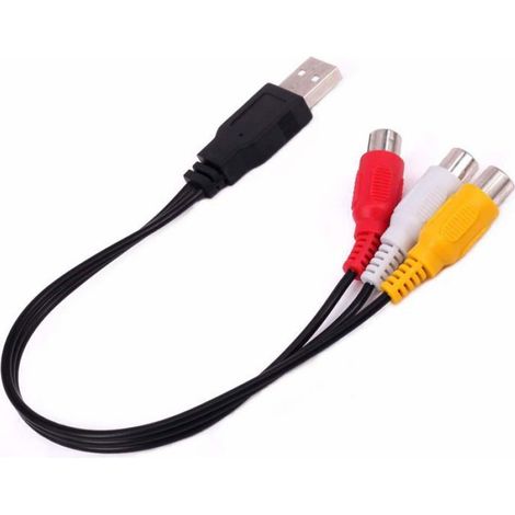 Câble adaptateur USB vers 3 RCA AV - USB mâle vers RCA femelles rouge blanc jaune 0,3m Aucuneary (1/5)